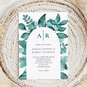 Elegant Teal Greenery Watercolor Modern Wedding Invitation