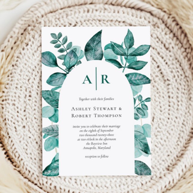 Elegant Teal Greenery Watercolor Modern Wedding Invitation (Creator Uploaded)