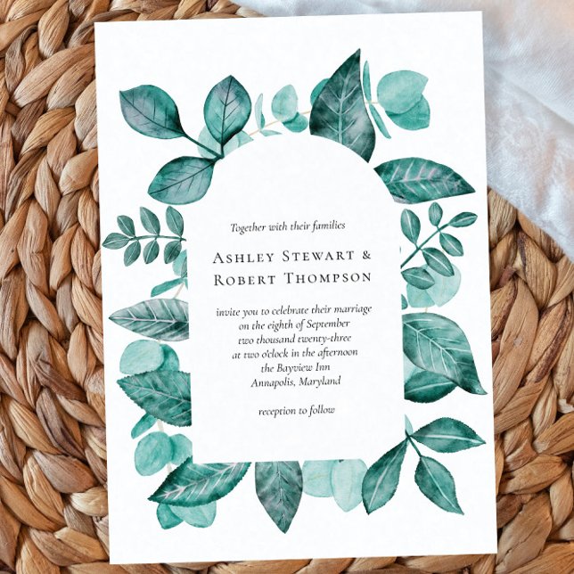 Elegant Teal Greenery Watercolor Modern Wedding Invitation (Creator Uploaded)