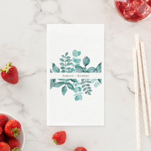 Elegant Teal Greenery Watercolor Modern Wedding Paper Guest Towels