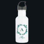Elegant Teal Greenery Watercolor Monogram Stainless Steel Water Bottle<br><div class="desc">Beautiful teal greenery makes an elegant statement. You may personalize with your information and change the wording.</div>