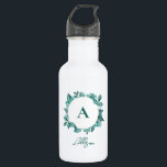 Elegant Teal Greenery Watercolor Monogram Stainless Steel Water Bottle<br><div class="desc">Beautiful teal greenery makes an elegant statement. You may personalize with your information and change the wording.</div>