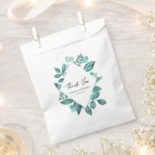 Elegant Teal Greenery Watercolor Wedding Favor Bag