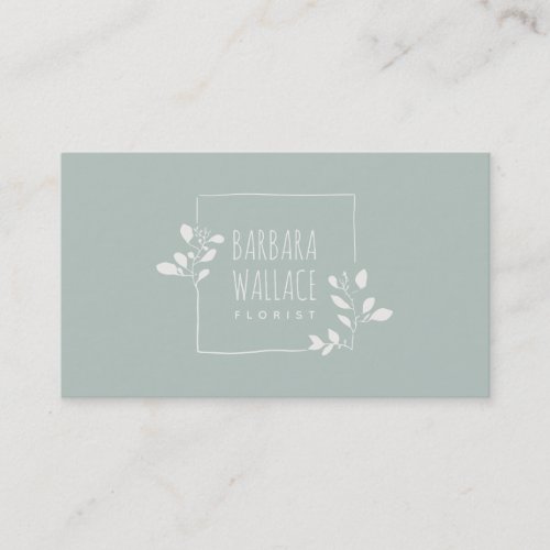 Elegant teal hand drawn floral frame minimalist business card