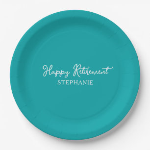 Elegant Teal Happy Retirement Paper Plates