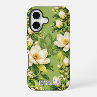 Elegant Teal Iris Flowers Custom iPhone 16 Case