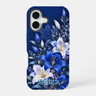 Elegant Teal Iris Flowers Custom iPhone 16 Case