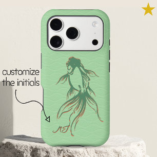 Elegant Teal Japanese Ink Goldfish Custom Name iPhone 17 Pro Case