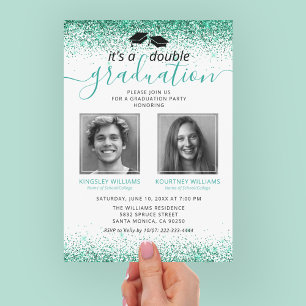 Elegant Teal Joint Graduation Photo Invitation