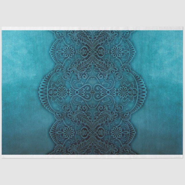 Elegant Teal Lace Design Decoupage Background Tissue Paper (Front)