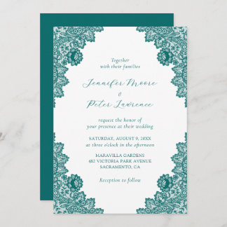 Elegant Teal Lace Wedding Invitation