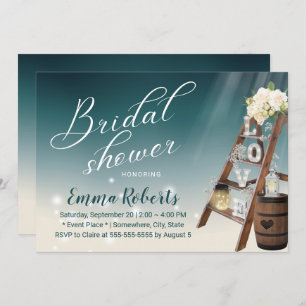 Elegant Teal Ladder & Wine Barrel Bridal Shower Invitation