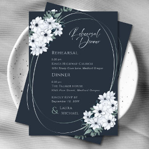 Elegant Teal Laurel Floral Rehearsal Dinner Invitation