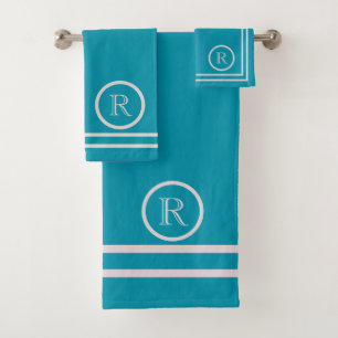 Elegant Teal Lavender Custom Monogram Bath Towel Set