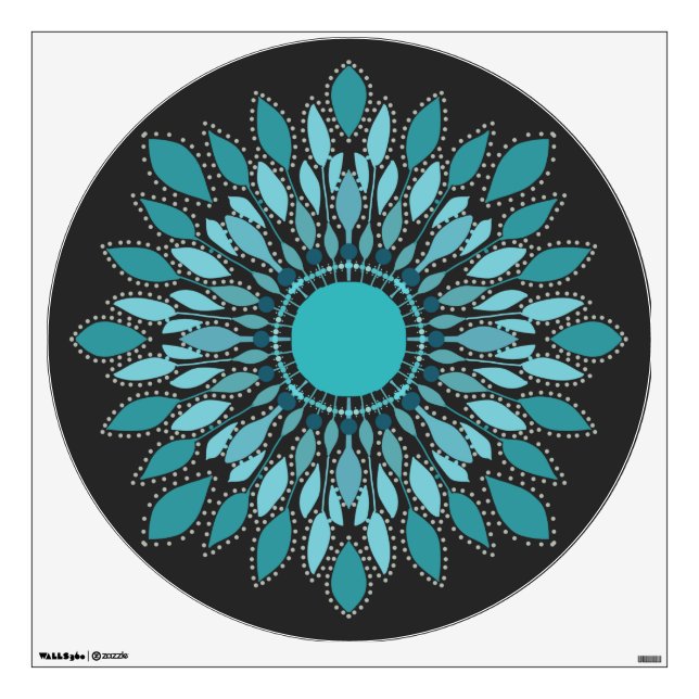 Elegant Teal Lotus Flower Mandala  Wall Decal (Front)