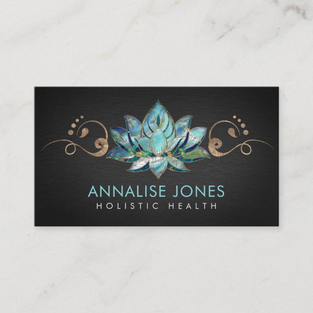 Elegant Teal Marble Lotus - golden ornament Business Card (Front)