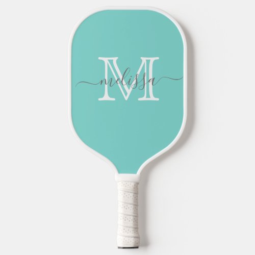 Elegant Teal Minimal Name and Monogram  Pickleball Paddle