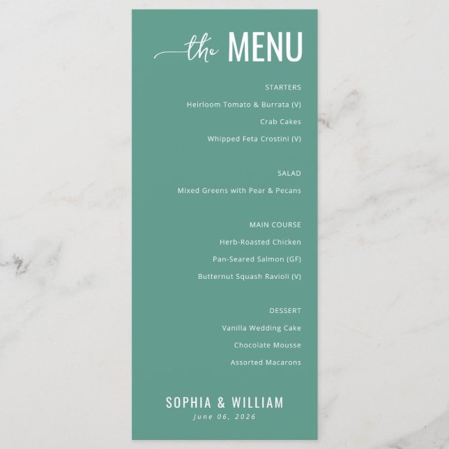 Elegant Teal Minimalist Menu (Front)