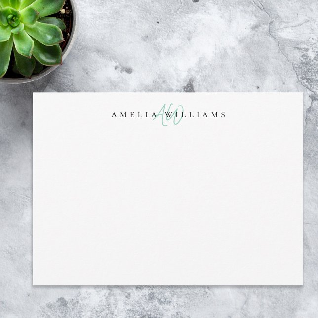 Elegant Teal Minimalist Monogram Note Card (Creator Uploaded)