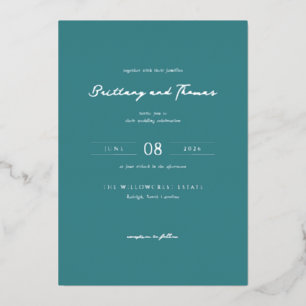 Elegant Teal Minimalist Wedding Invitation Foil Invitation