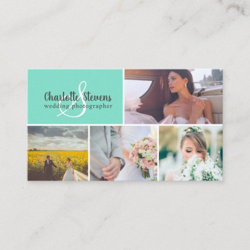 Elegant teal mint wedding photographer collage business card