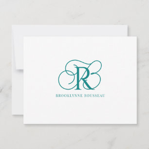 Elegant Teal Monogram Flat Note Card