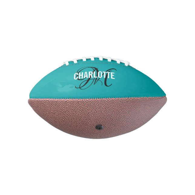 Elegant teal monogram name football (Rotated 270)