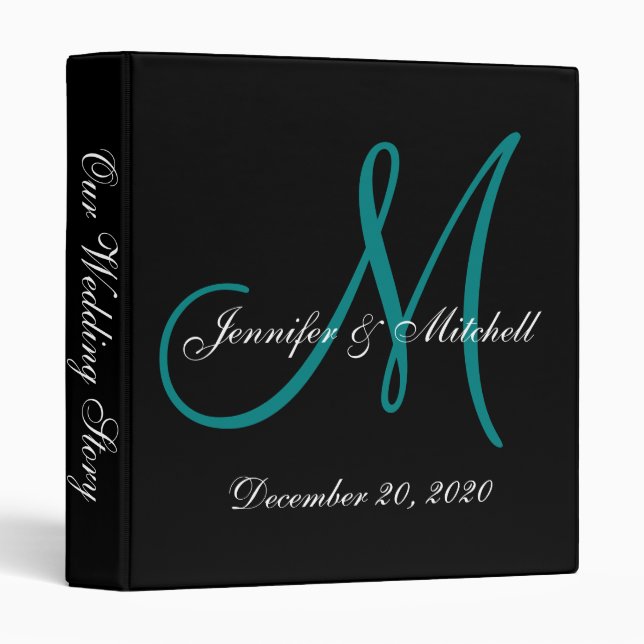 Elegant Teal Monogram Wedding Binder (Front/Spine)