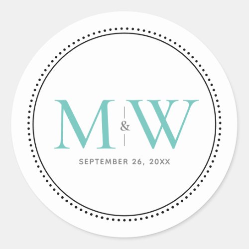 Elegant Teal Monogram Wedding Classic Round Sticker