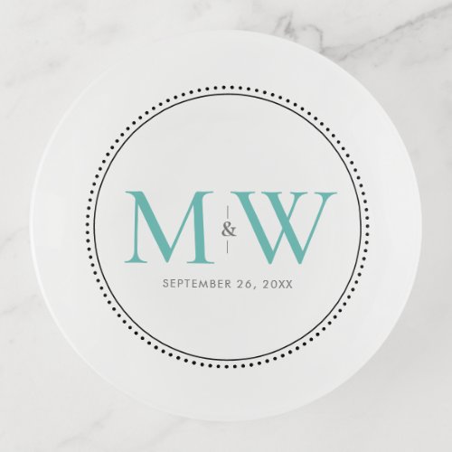 Elegant Teal Monogram Wedding Date Trinket Tray