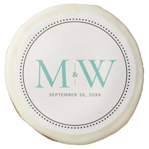 Elegant Teal Monogram Wedding Favor Sugar Cookie