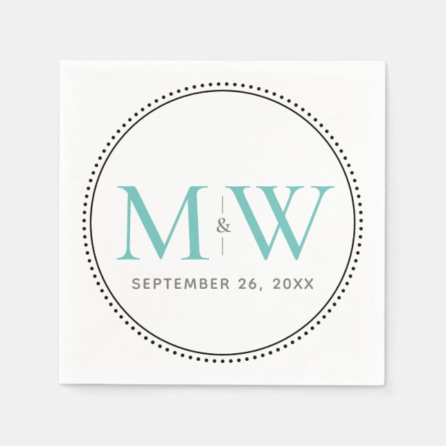 Elegant Teal Monogram Wedding Napkins (Front)
