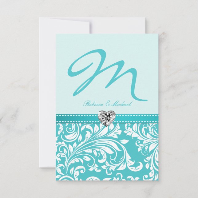 Elegant Teal Monogram Wedding RSVP Cards (Front)