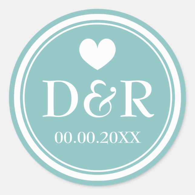 Elegant teal monogrammed wedding favor stickers (Front)
