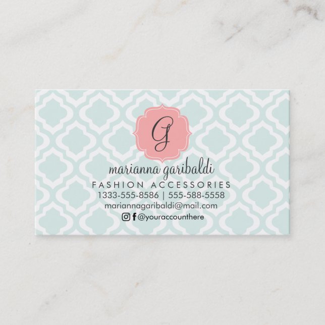 Elegant Teal Moroccan Quatrefoil Personalized Busi Business Card (Front)