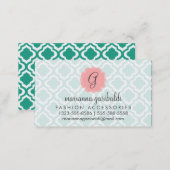 Elegant Teal Moroccan Quatrefoil Personalized Business Card (Front/Back)