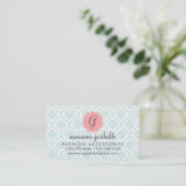 Elegant Teal Moroccan Quatrefoil Personalized Business Card (Standing Front)