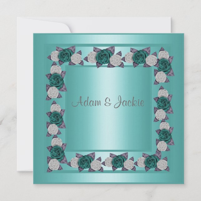 ELEGANT TEAL MULTI ROSE WEDDING INVITATION (Front)