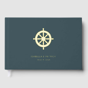 Elegant Teal Nautical Wheel Foil Guest Book