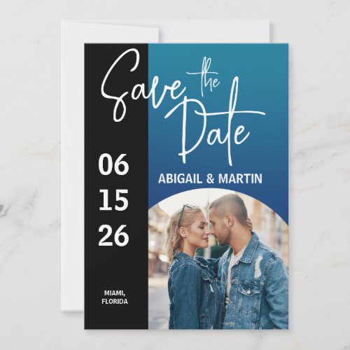 Elegant Teal Ombre Black 2 Photo Wedding  Save The Date
