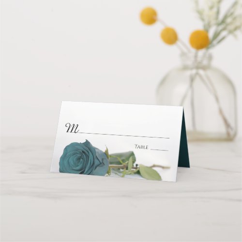 Elegant Teal or Dark Aqua Rose Wedding Write_In Place Card