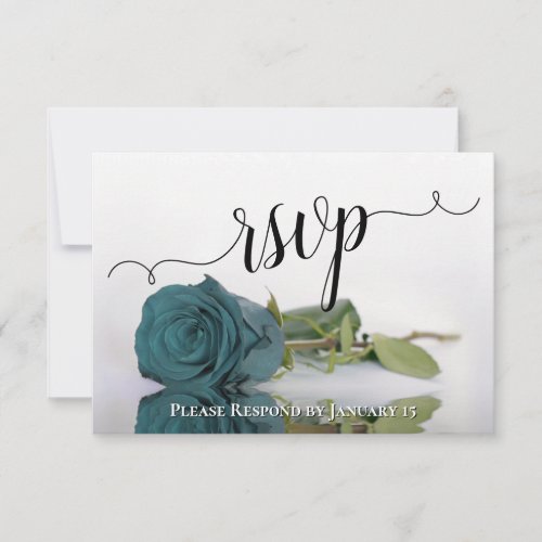 Elegant Teal or Turquoise Reflecting Rose Wedding RSVP Card