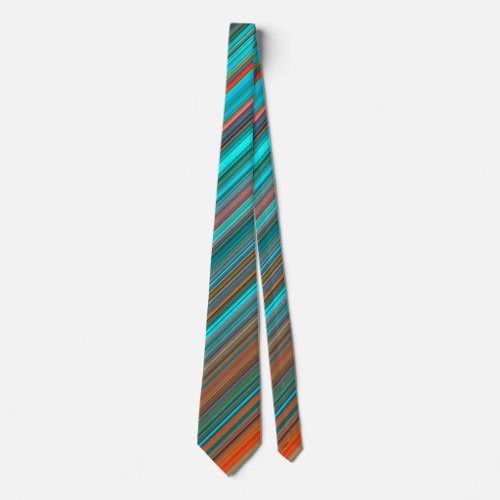Elegant Teal  Orange Angled Stripes Pattern Mens Neck Tie