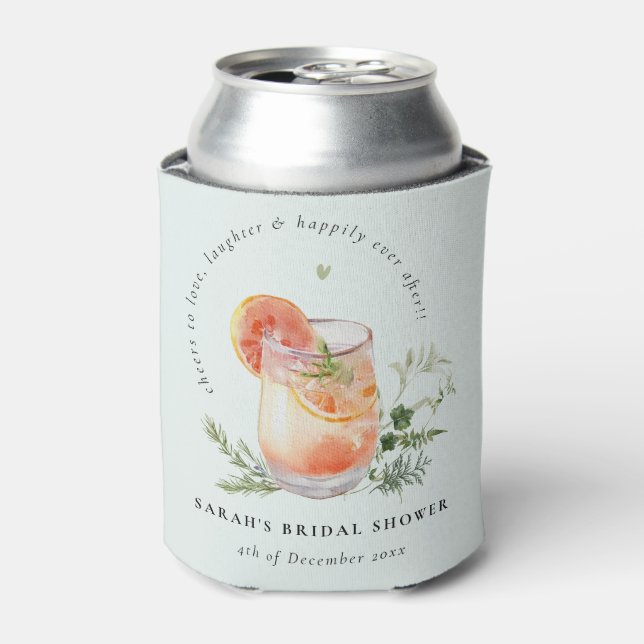 Elegant Teal Orange Green Cocktail Bridal Shower  Can Cooler (Can Front)