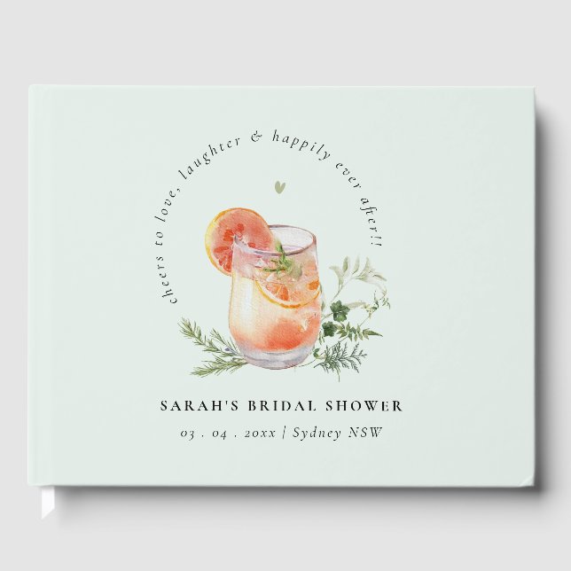 Elegant Teal Orange Green Cocktail Bridal Shower  Guest Book (Front)