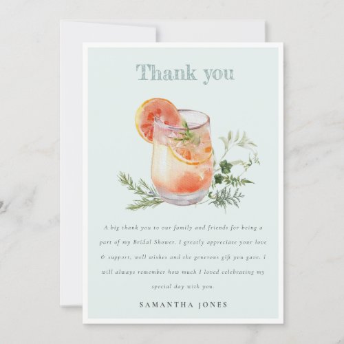 Elegant Teal Orange Green Cocktail Bridal Shower  Thank You Card