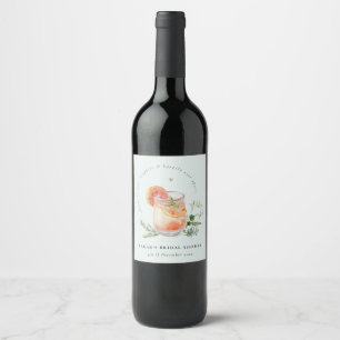 Elegant Teal Orange Green Cocktail Bridal Shower  Wine Label