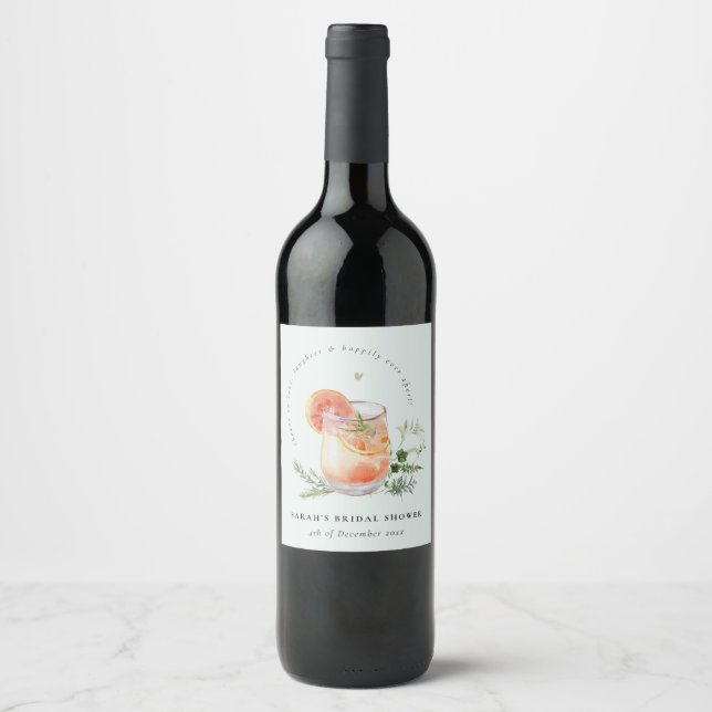 Elegant Teal Orange Green Cocktail Bridal Shower  Wine Label (Front)