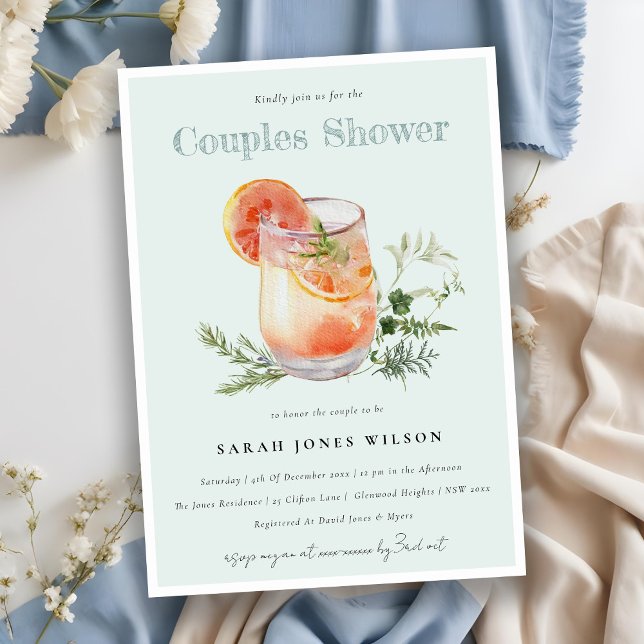Elegant Teal Orange Green Cocktail Couples Shower  Invitation (Creator Uploaded)