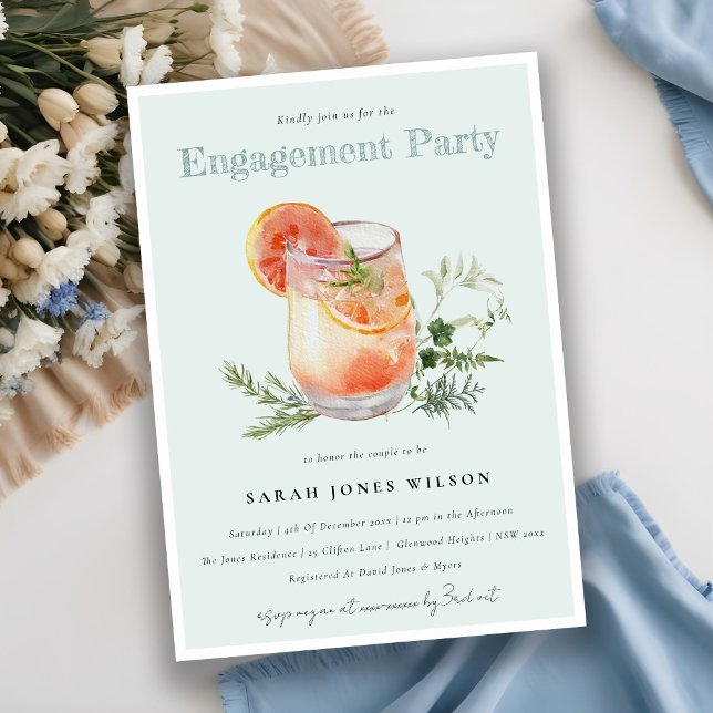 Elegant Teal Orange Green Cocktail Engagement Invitation (Creator Uploaded)